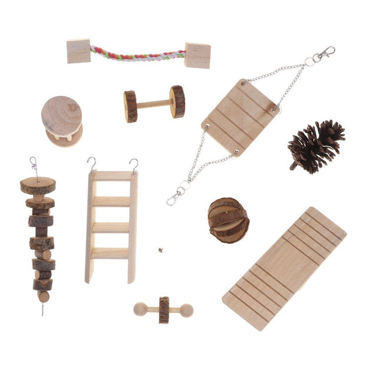 10 Pcs Hamster Chew Toys Natural Wooden Rats Toys Accessories Teeth Care Molar Toy(As Shown)