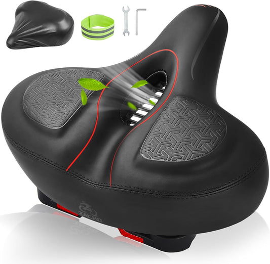Zacro Bike Seat Comfort for Women Men, Wide Bicycle Seat Memory Foam Padded Soft Bike Cushion with Dual Shock Absorbing, Oversized Saddle Replacement Fit for Peloton Bike & Bike+, Outdoor Indoor Bike