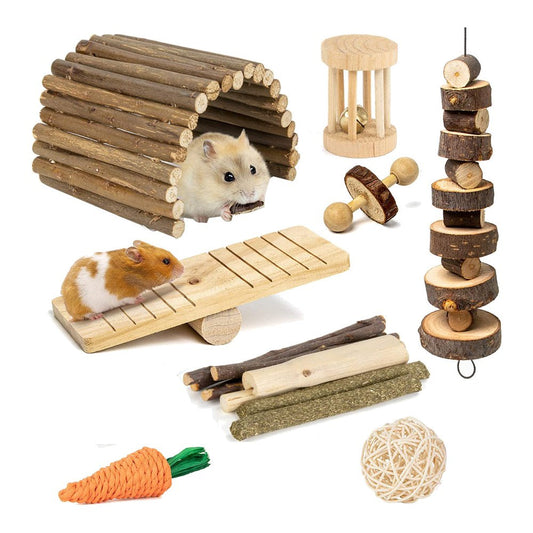 Xtangh Hamster Toys Guinea Pig Toys Hamster Accessories Chews for Teeth Rabbit Bunny Rat Chinchilla Wood Hamster Hideout