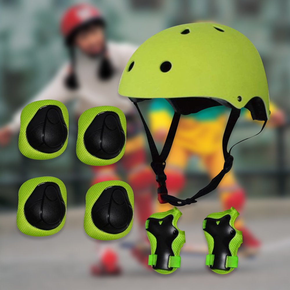 3-10 Years Old Kids Protective Gear Set for Outdoor Sports, Adjustable Skateboard Bike Helmet with Knee Pads Elbow Pads Wrist Guards for Roller Skating Cycling Scooter, Black