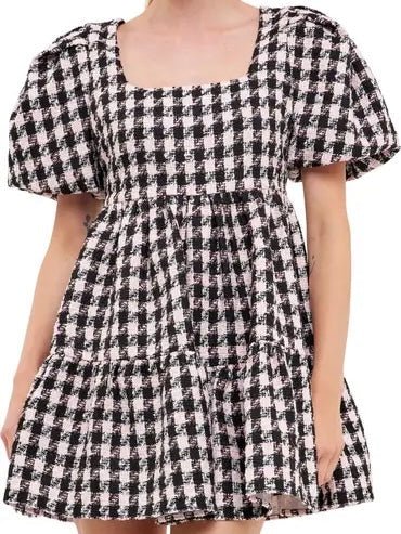 Tweed Puff Sleve Mini Dress